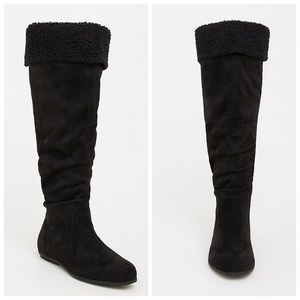 torrid Shoes - Torrid Black Faux Suede Shearling Knee High Boots torrid Shoes - Torrid Black Faux Suede Shearling Knee High Boots